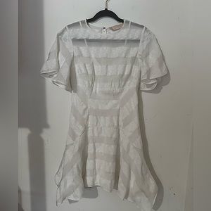 Keepsake White Striped Dress Flutter Sleeves and Hem Women’s Size 6
